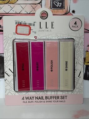 4 Pack Elle 4-Way Nail Buffer Set — Red, Pink, Peach & Cream